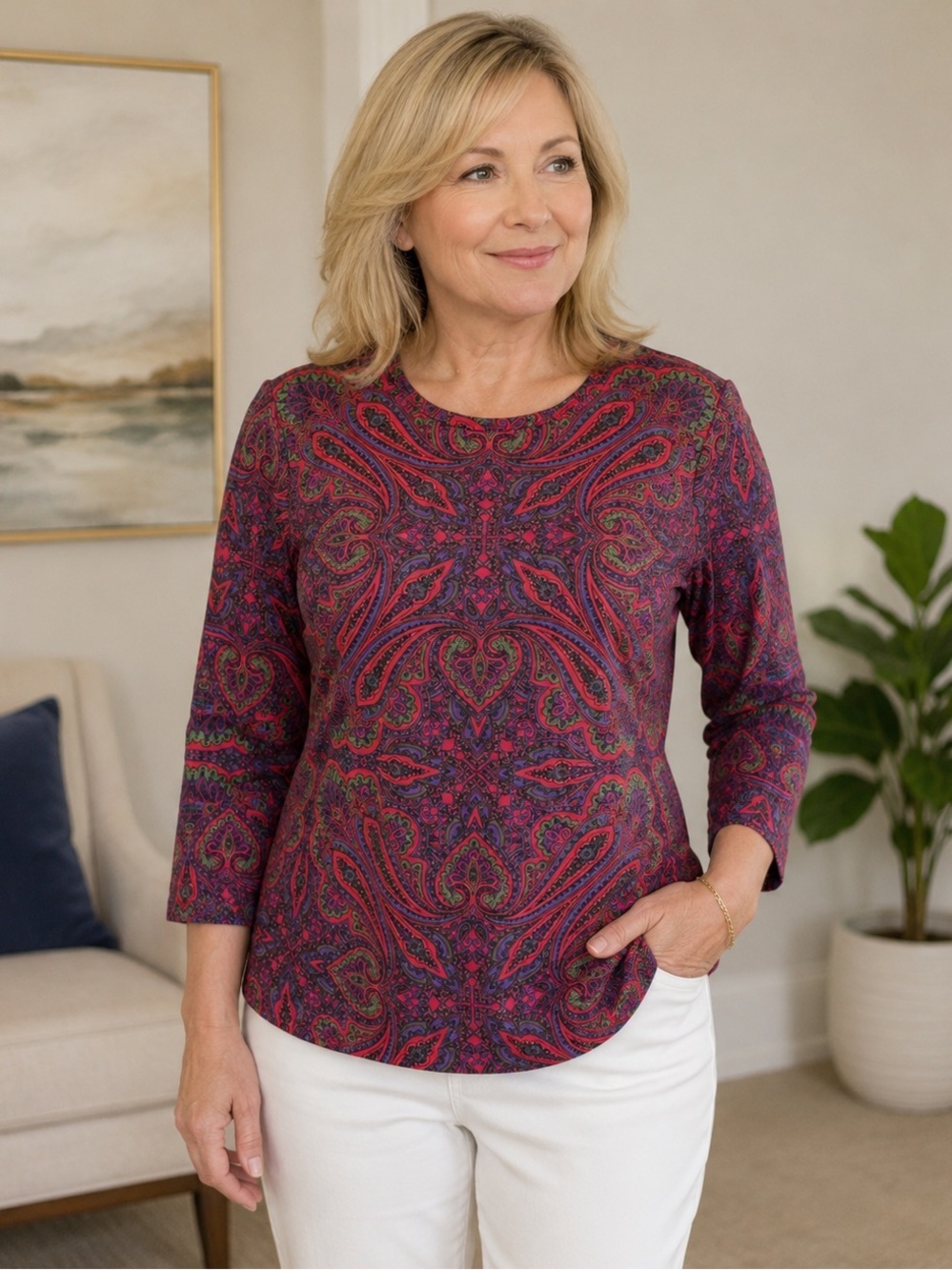 J McLaughlin Catalina cloth paisley top MED